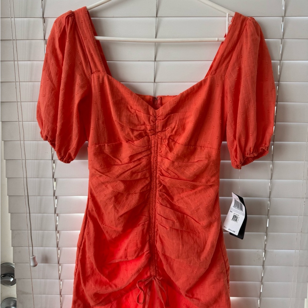 City Studio Vibrant Orange Puff Sleeve Dress
